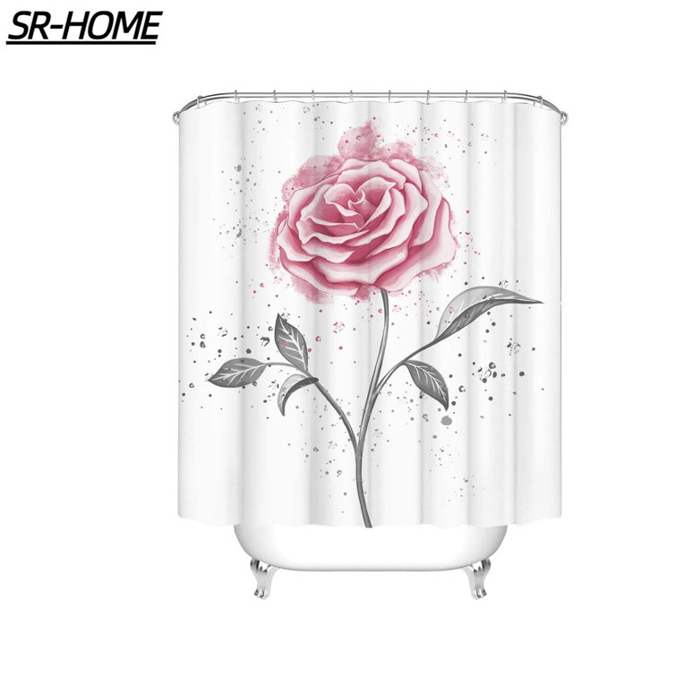 SRHOME Rose Shower Curtain Pink Flower Bathroom Accessories Decor